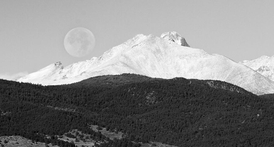 Moon Over Snow Covered Twin Peaks BW Panorama Photograph by James BO Insogna