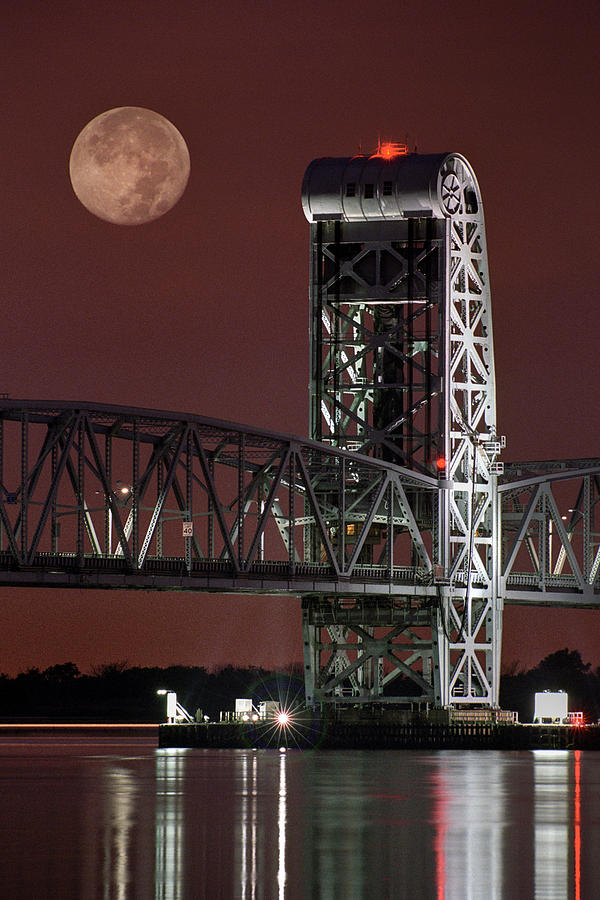 Moon over steel - Gil Hodges Memorial Bridge Photograph by Gary Heller