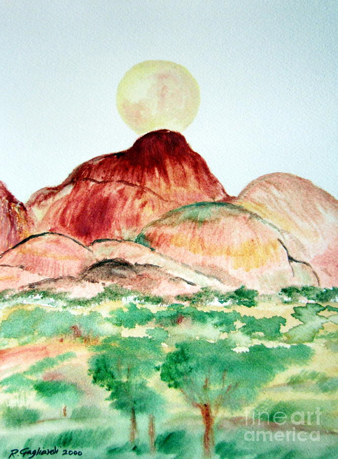 Moon over the Olgas Australia Painting by Roberto Gagliardi