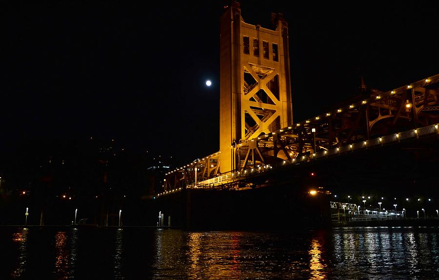 Moon Over The Tower Bridge Sacramento Photograph by Marilyn MacCrakin