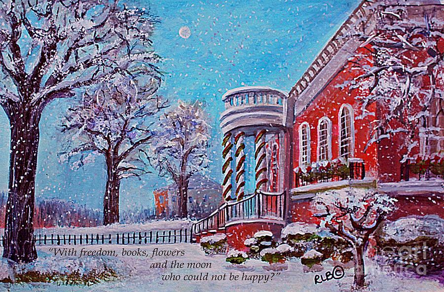 Moon Over the Waltham Library Painting by Rita Brown
