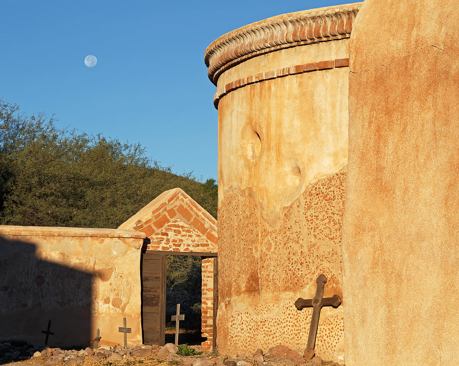 Moon over Tumacacori Mortuary Photograph by Tom Daniel