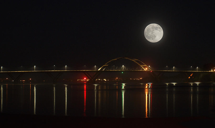 Moon Over Waldport Bridge Photograph by HW Kateley