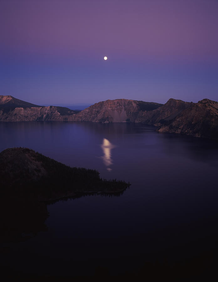 Crater Lake National Park Photograph - Moon Reflection In The Crater Lake by Panoramic Images