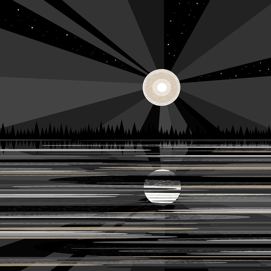 Moon Rise - Black and White Digital Art by Val Arie
