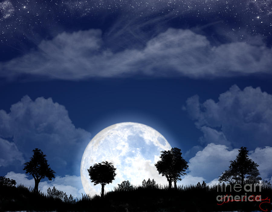 Landscape Digital Art - Moon Rise in the Hill Country by Thomas OGrady