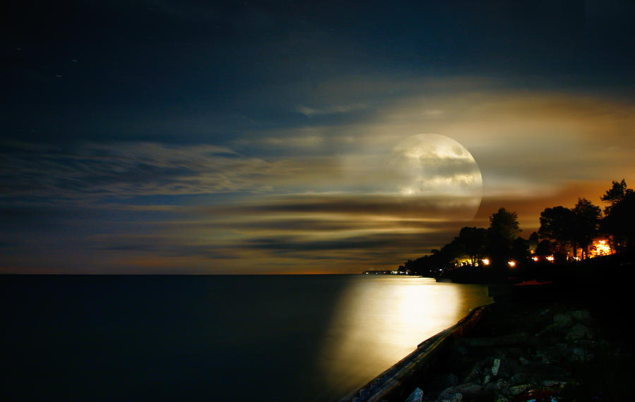 Moon Photograph - Moon Rise Lake Huron by David Thurau