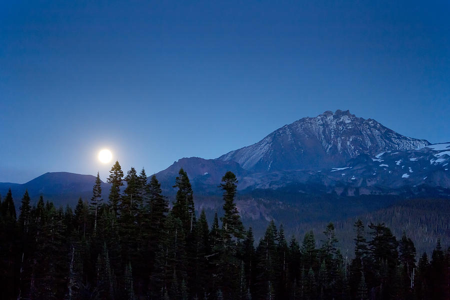 Moon Rising above North Sister Photograph by Belinda Greb
