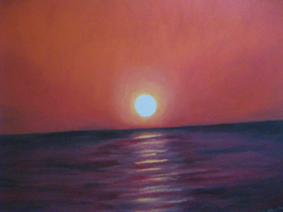 Moon Rising On The Atlantic Painting By Edna Fenske 