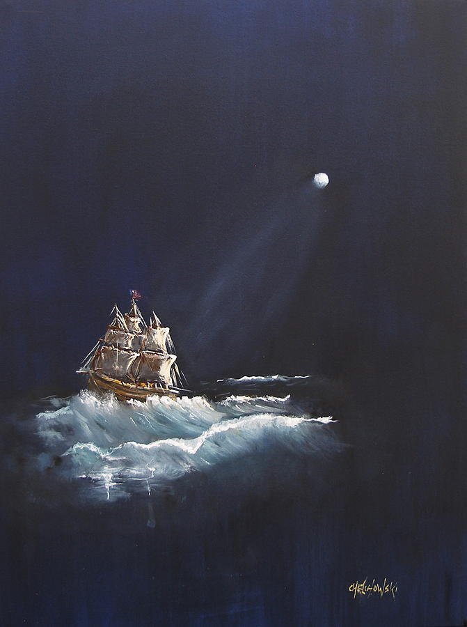 Moon Sailing Painting by Miroslaw  Chelchowski