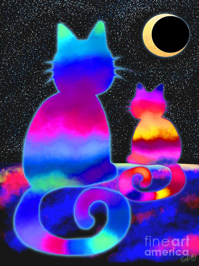 Moon Star Cats Digital Art by Nick Gustafson