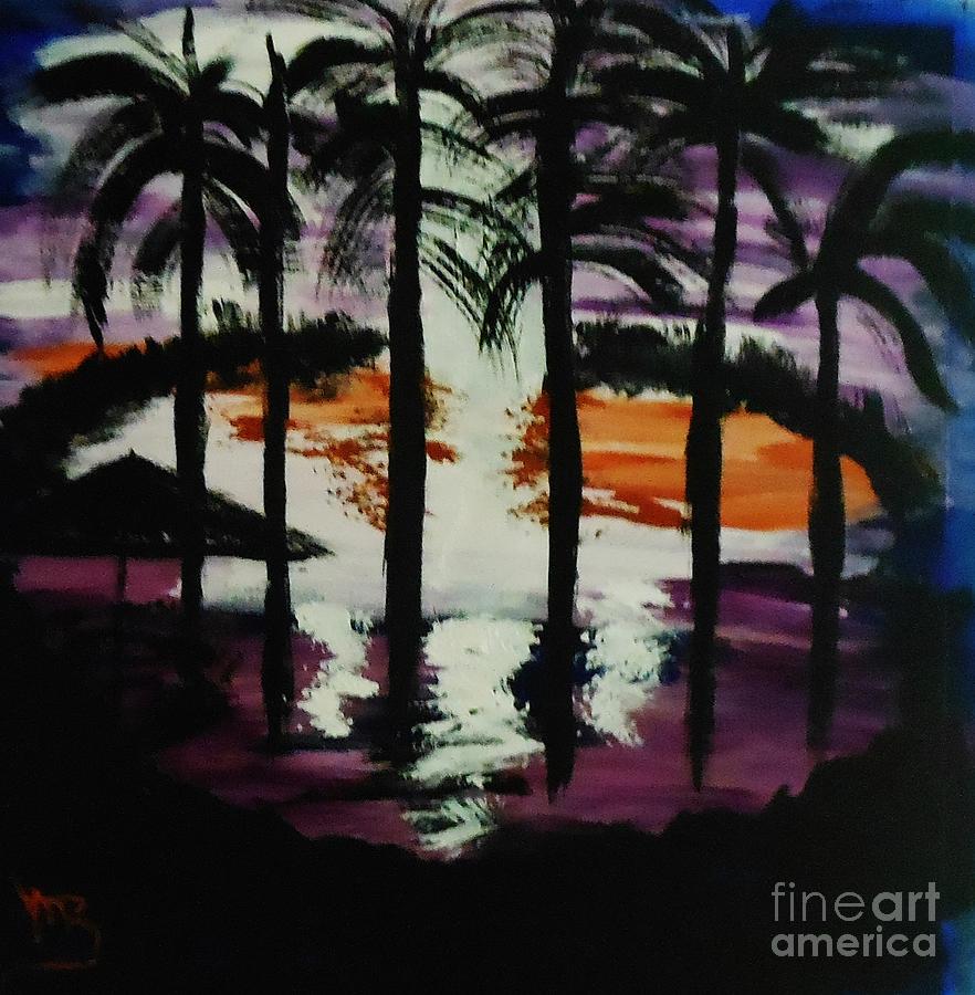 Moon Thru the Palms Painting by Marie Bulger