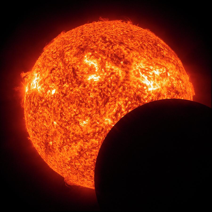 Moon Transiting The Sun From The Sdo Photograph by Nasas Goddard Space Flight Center Scientific Visualization Studio
