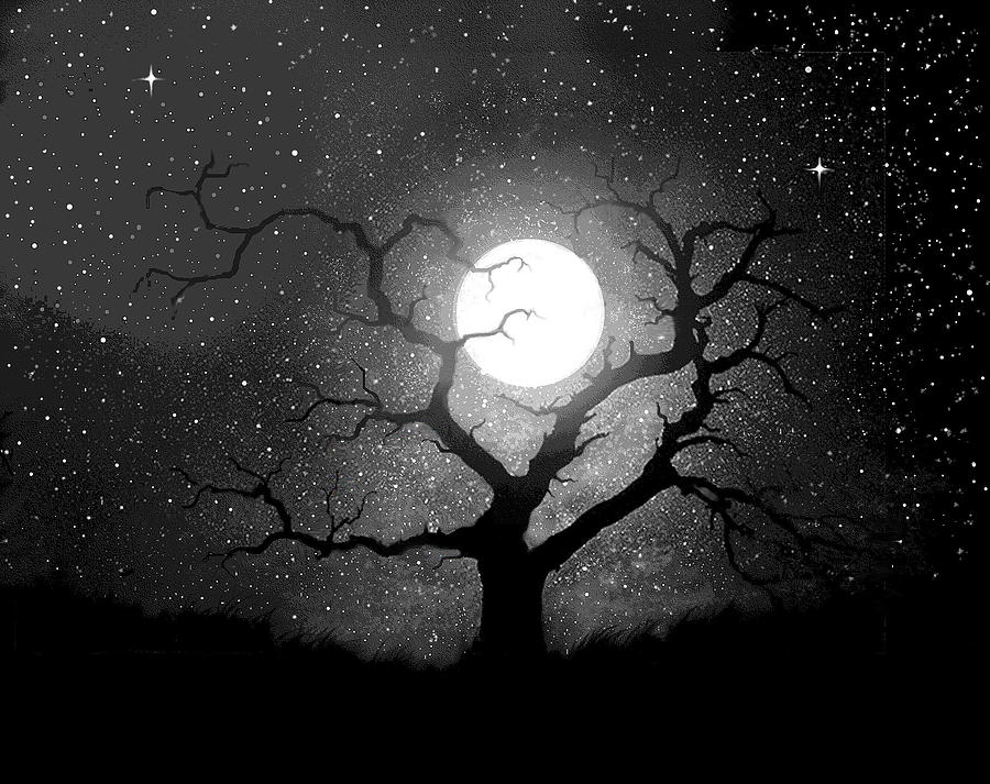Black And White Painting - Moon Tree by Robert Foster