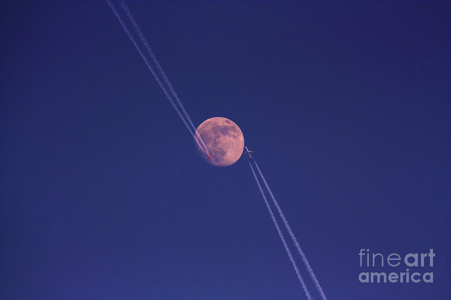 Moon With Airplanes Photograph by John Chumack