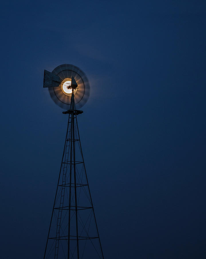 Mooned Windmill Photograph by Kevin Anderson