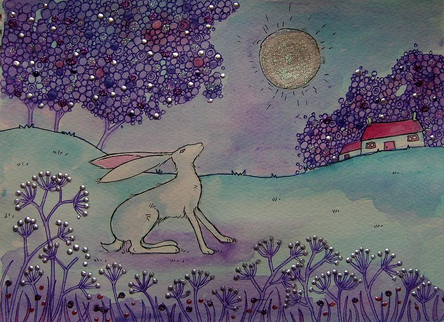 Tree Painting - Moongazing hare by Angie Livingstone