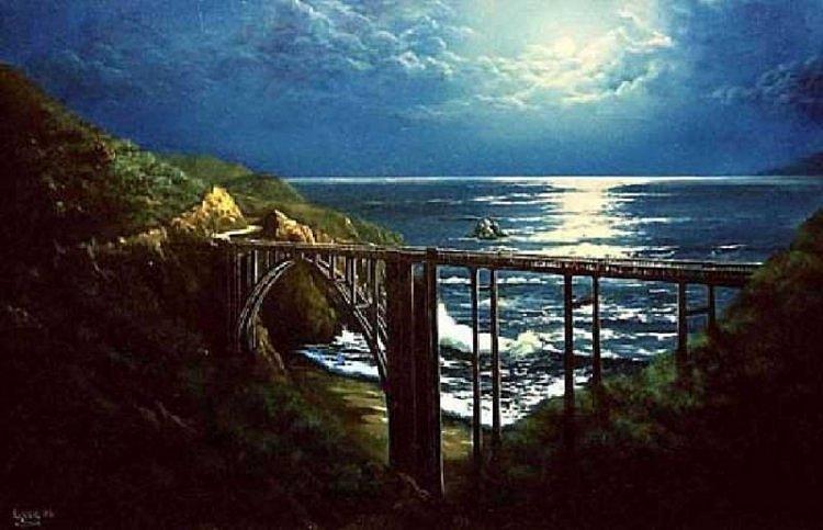 Moonglow Over Bixby Painting by Lynne Wright