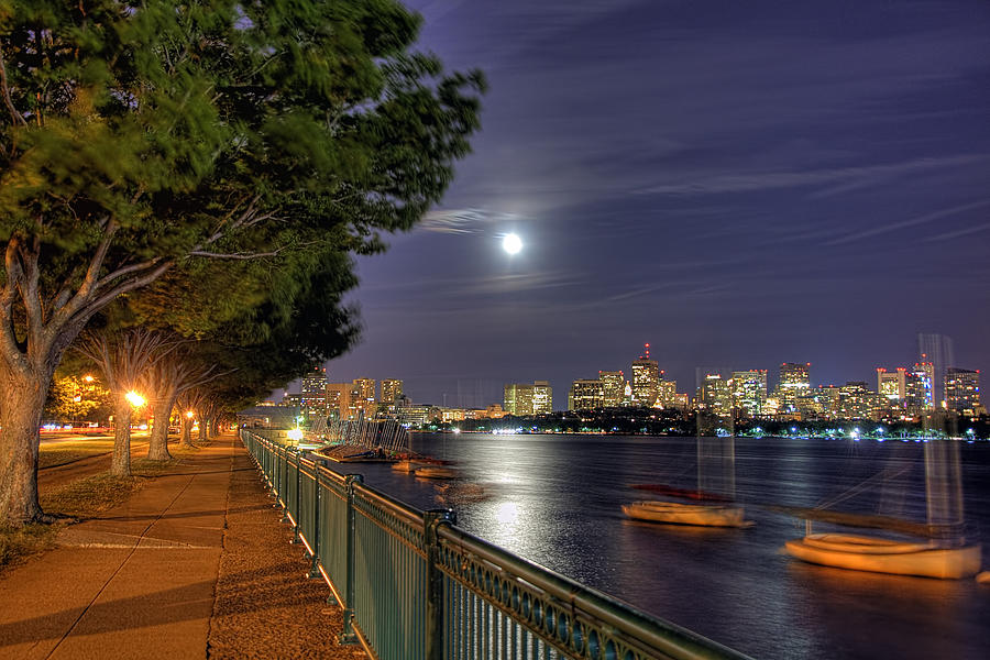 Boston Photograph - Moonglow Over Boston by Joann Vitali