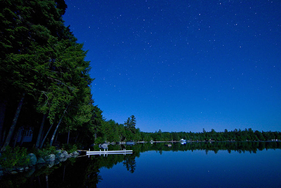 Moonlight and Stars at the Lake Photograph by Barbara West