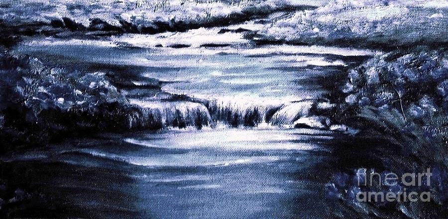 Waterfall Painting - Moonlight and Water by Hazel Holland