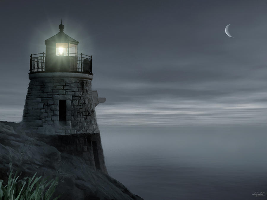 Lighthouse Photograph - Moonlight at Castle hill by Lourry Legarde