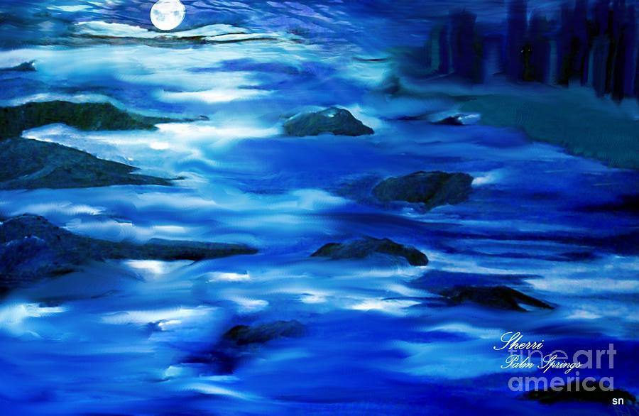 City Painting - Moonlight At The Bay Of The City by Sherris - Of Palm Springs