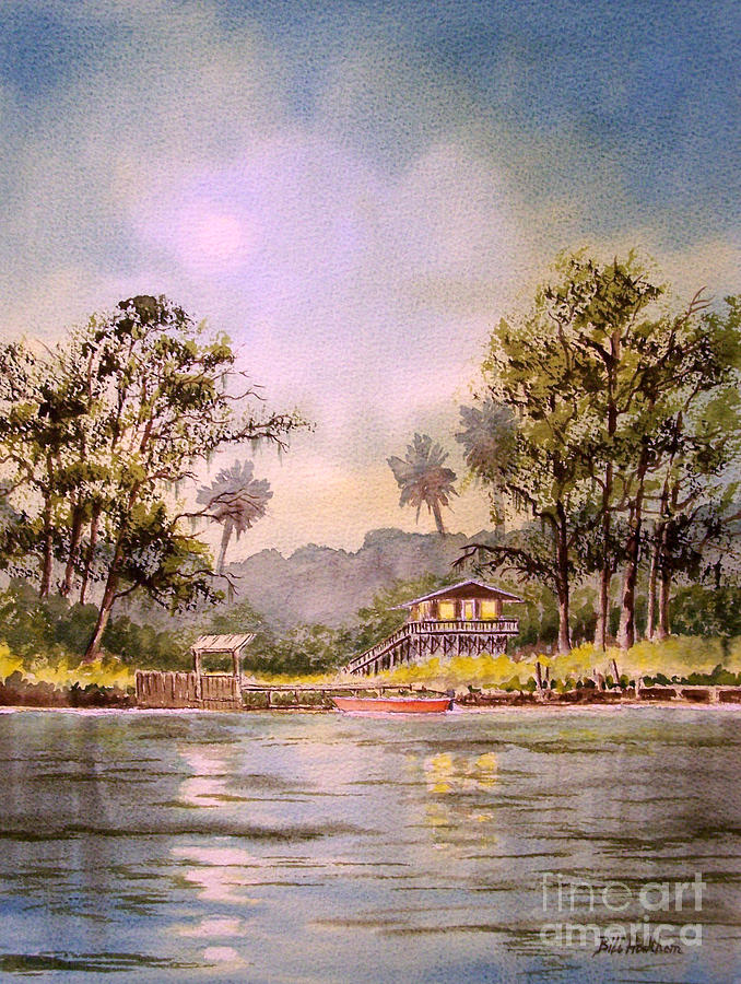 Moonlight Aucilla River Florida Painting by Bill Holkham
