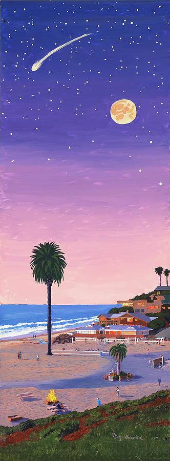 Moonlight Beach at Dusk Painting by Mary Helmreich
