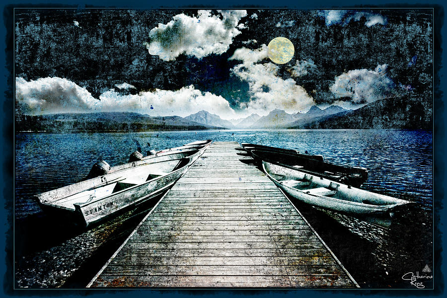 Boat Digital Art - Moonlight Boat Dock by Catherine King