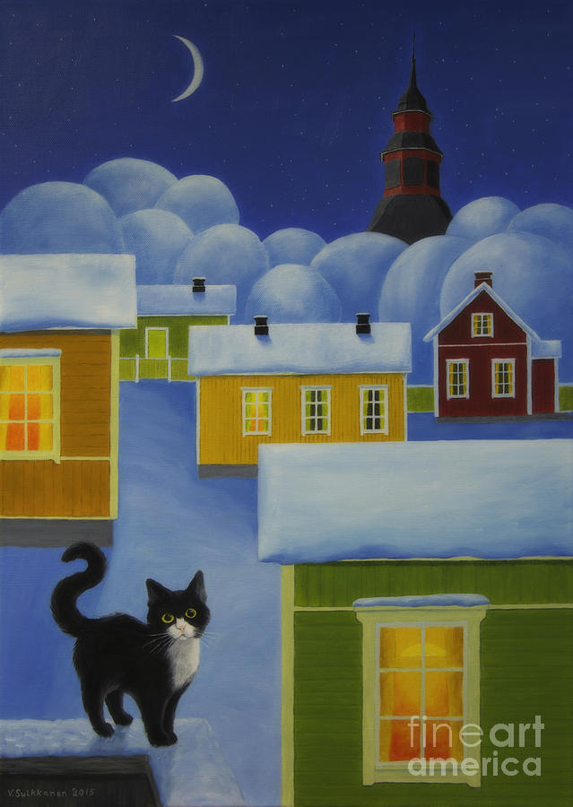 Nature Painting - Moonlight Cat by Veikko Suikkanen