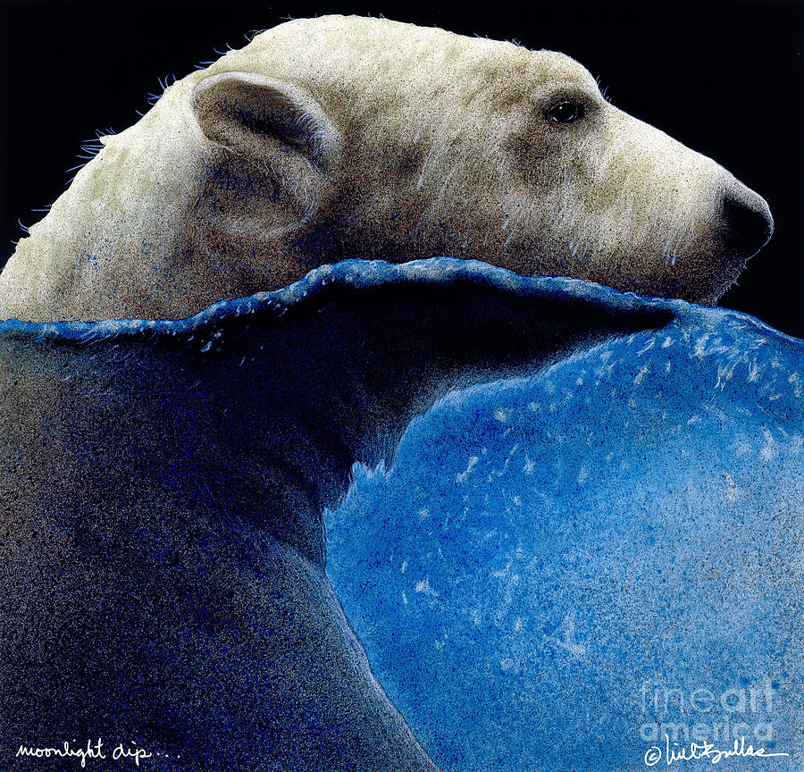 Polar Bear Painting - Moonlight Dip... by Will Bullas
