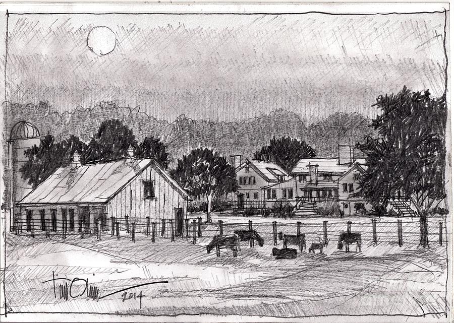 Moonlight Farm Sketch Painting by Tim Oliver