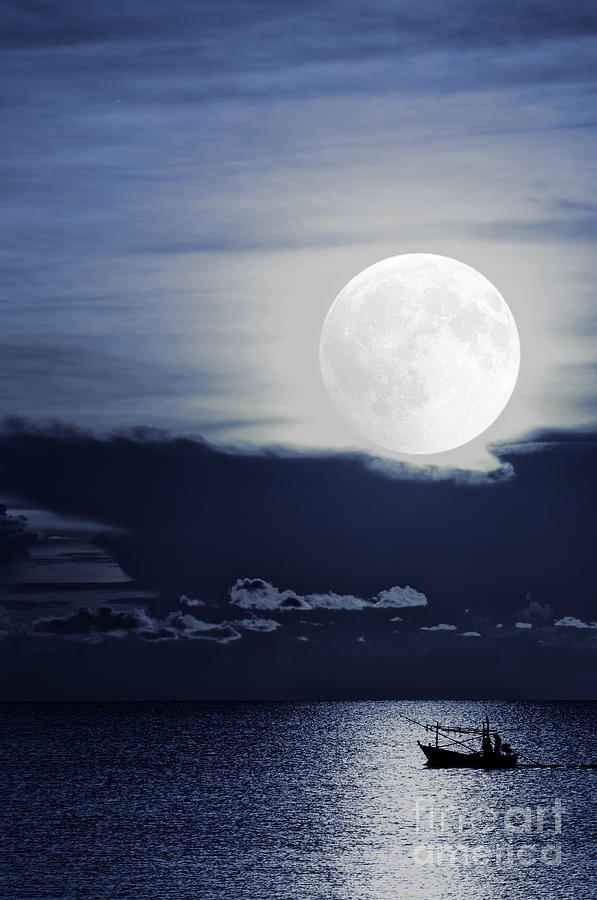 Moonlight Fishingboat Photograph