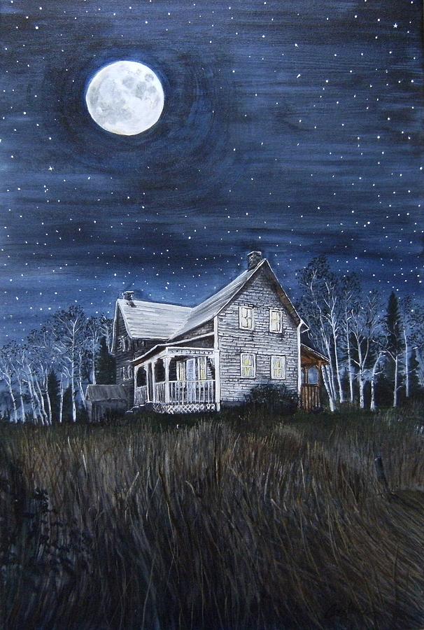 Moonlight Homestead Painting by Connie Rowsell