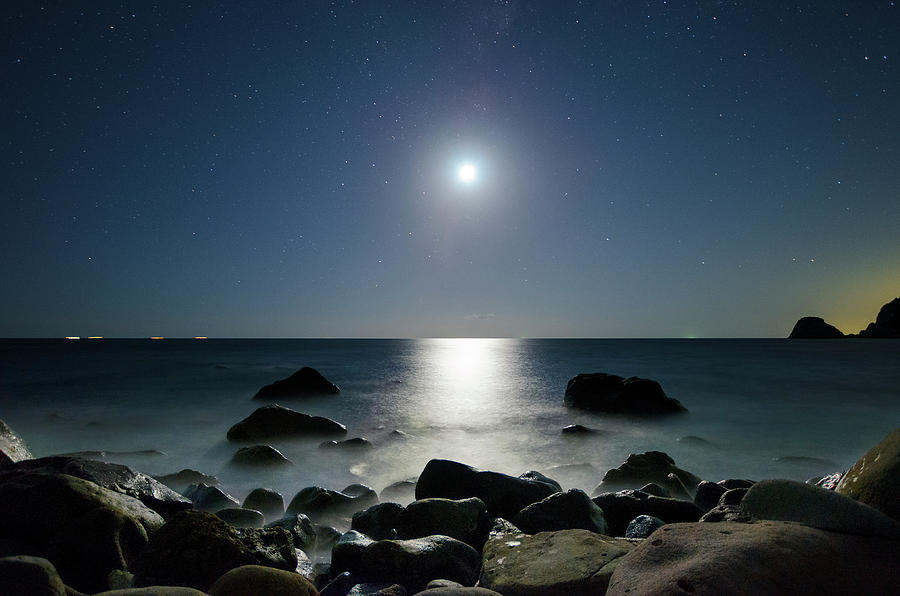 Moonlight In Ihama Rocky Beach Photograph by Tommy Tsutsui