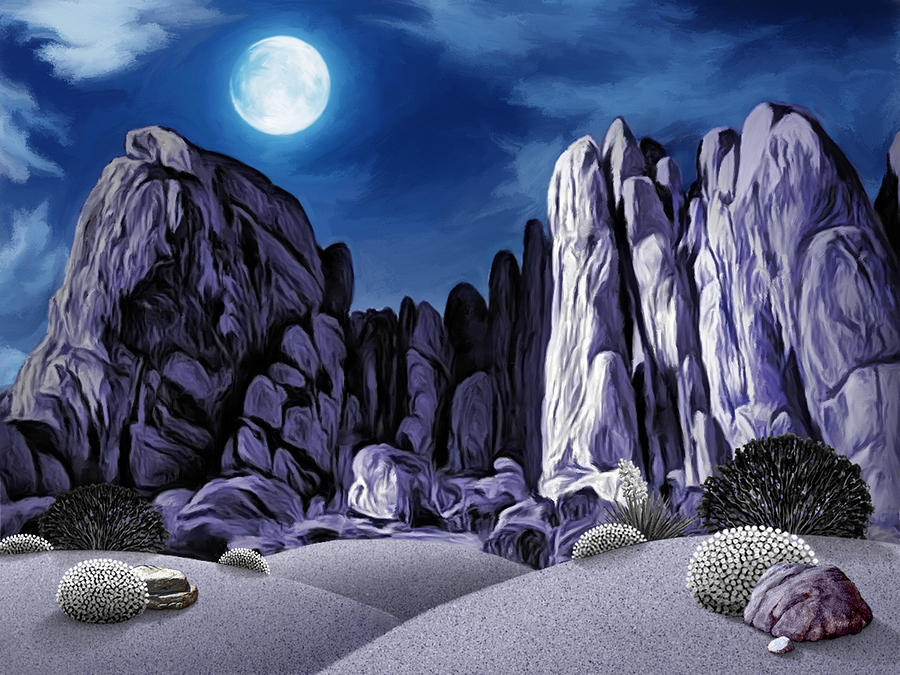Nature Painting - Moonlight in JoshuaTree by Snake Jagger