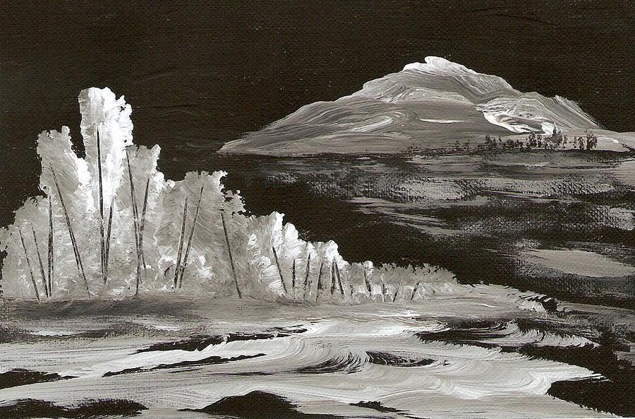 Black And White Painting - Moonlight Mountain by Ginger Lovellette