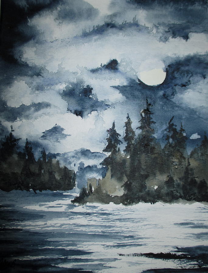 Tree Painting - Moonlight on Lake Simcoe by April McCarthy-Braca