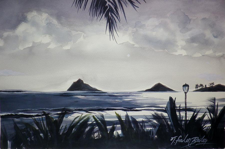 Kailua Painting - Moonlight on the Mokuluas SOLD by Tf Bailey
