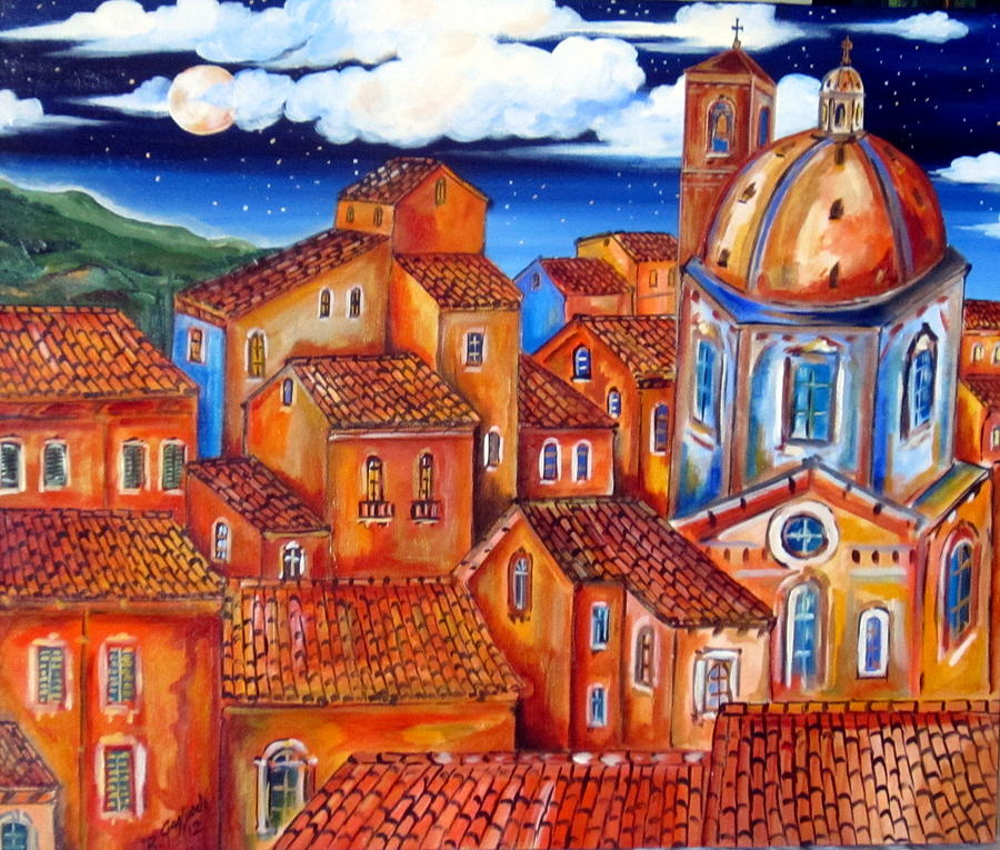 Moonlight on the roofs Painting by Roberto Gagliardi