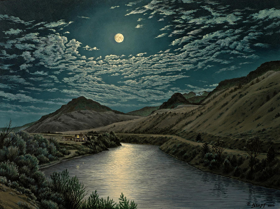 Landscape Painting - Moonlight on the Yellowstone by Paul Krapf