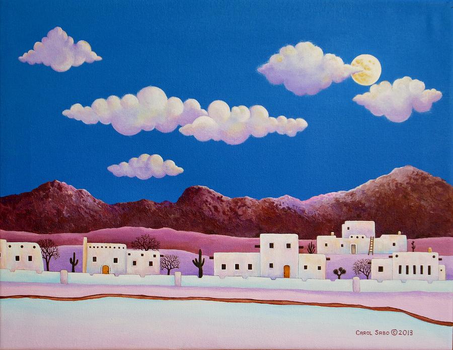Moonlight Over Adobe Village Painting by Carol Sabo