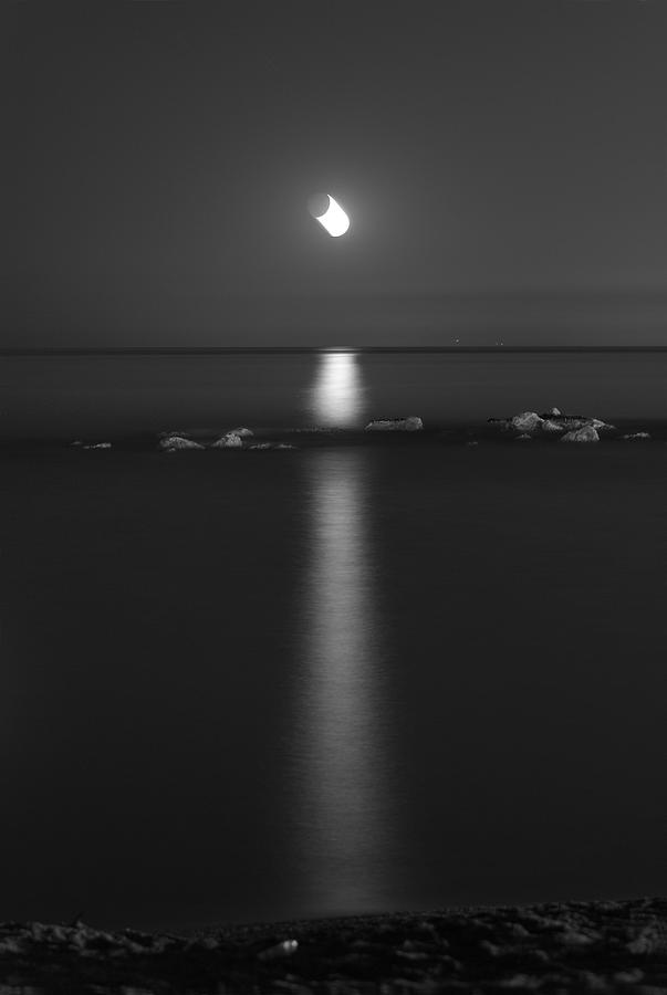 Black And White Photograph - Moonlight over the sea by Guido Montanes Castillo
