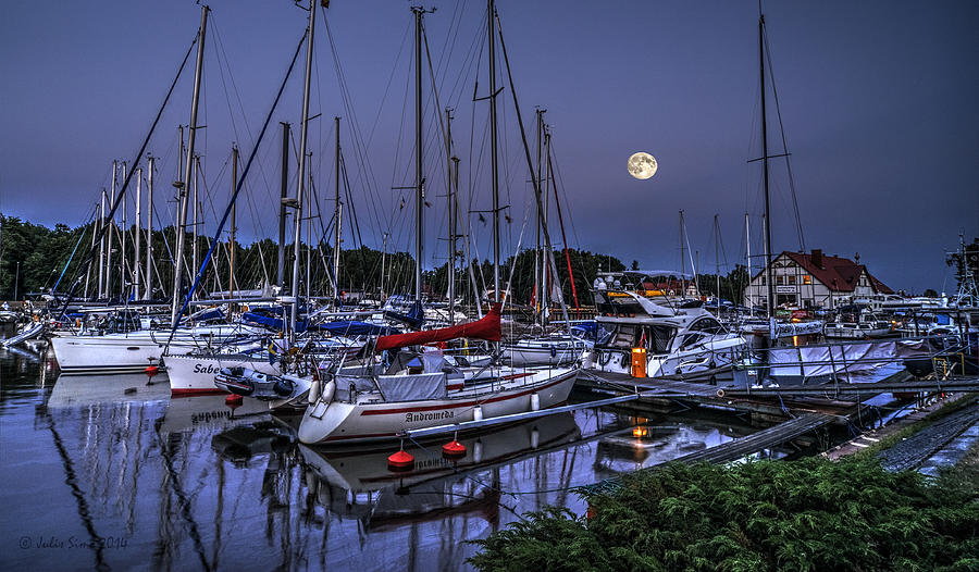 Moonlight Over Yacht Marina In Leba In Poland Photograph