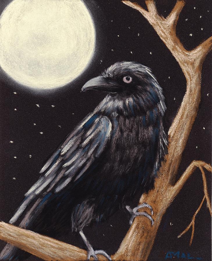 Moonlight Raven Painting by Anastasiya Malakhova