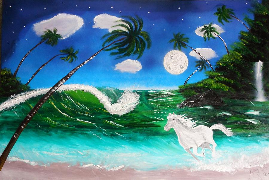 Unicorn Painting - Moonlight run by Amy LeVine