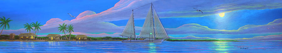 Moonlight Sailing Aboard Freya Painting by Duane McCullough