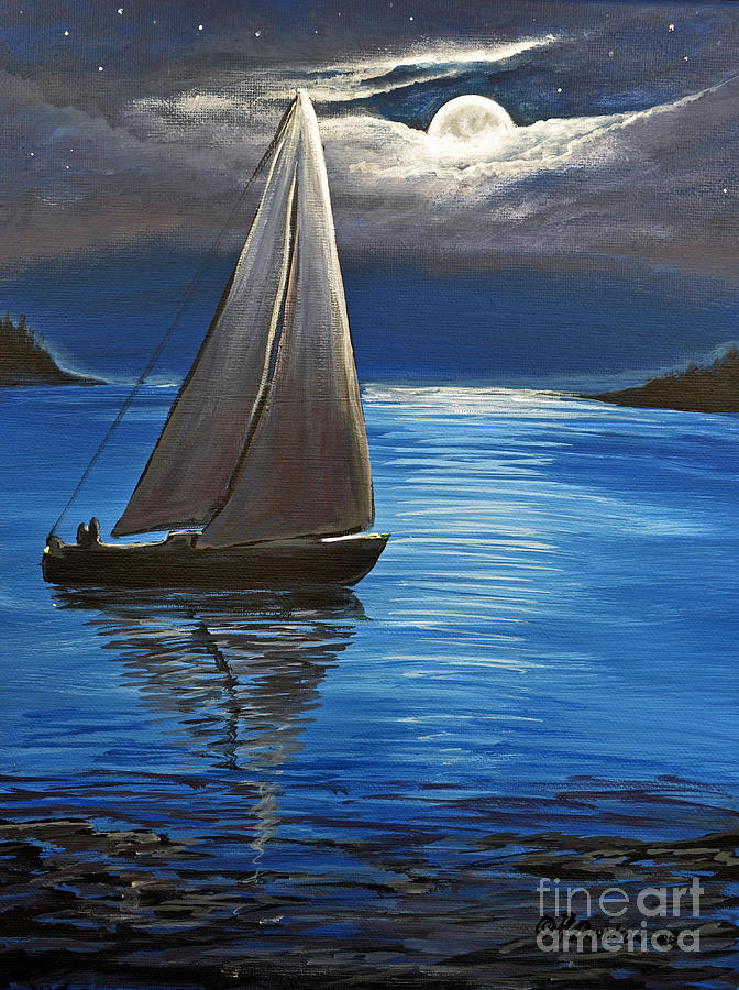 Moonlight Sailing Painting by Pat Davidson
