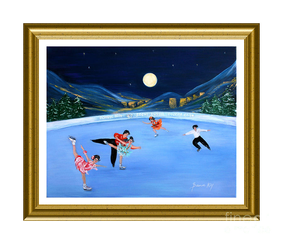 Mountain Painting - Moonlight Skating. Inspirations Collection. Card by Oksana Semenchenko